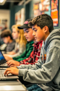 Students engaged in reading and literacy activities.